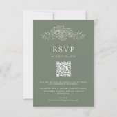 Sage Green Chic Botanical Daisy QR Code Wedding 出欠カード (裏面)