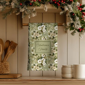 Sage Green Chic Decor Personalized Floral Towel キッチンタオル