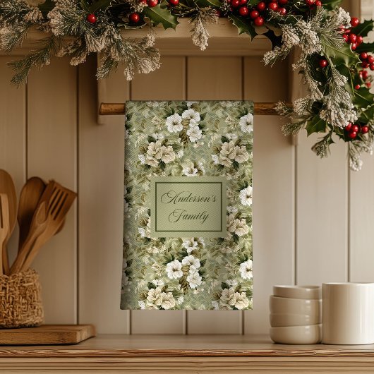 Sage Green Chic Decor Personalized Floral Towel  キッチンタオル