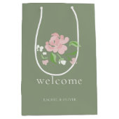 Sage Green | Chic Floral Folded Wedding ミディアムペーパーバッグ (正面)