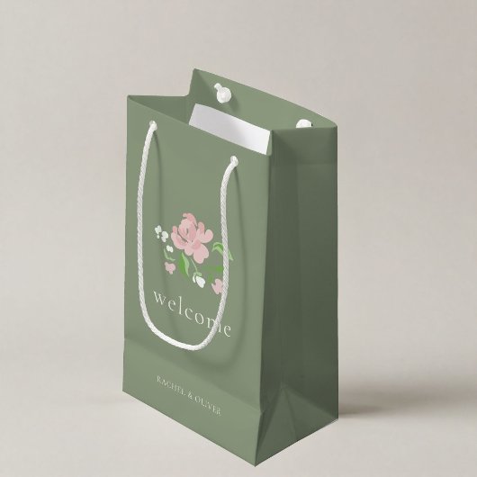 Sage Green | Chic Floral Folded Wedding Small Gift スモールペーパーバッグ