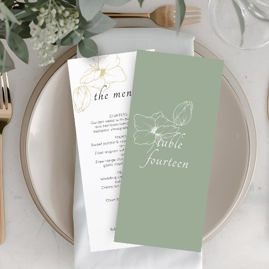 Sage Green | Chic Floral Wedding Flat Menu メニュー