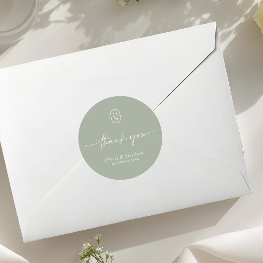 Sage Green | Chic & Modern Wedding Monogram  ラウンドシール