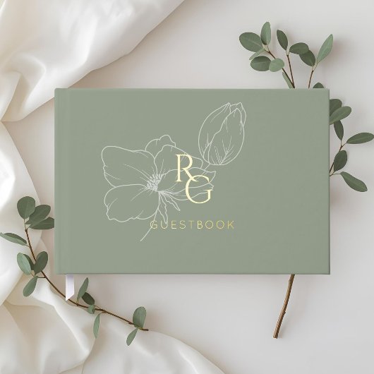 Sage Green | Chic Monogram Wedding Guest Book ゲストブック
