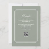 Sage Green Chic Script QRコードアールデコ結婚ズ 招待状 (裏面)