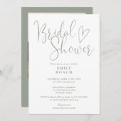 Sage Green Chic Script QRコードフォトブライダルシャワー 招待状 (正面/裏面)