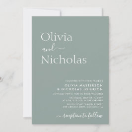Sage Green Chic Script QRコードフォト結婚ズ 招待状