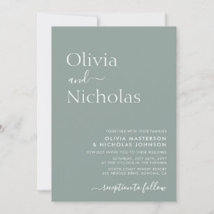 Sage Green Chic Script QRコードフォト結婚ズ 招待状
