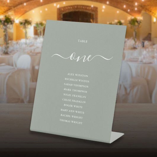 Sage Green Chic Script Table Numberシーティングチャート 台座サイン