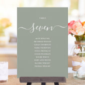 Sage Green Chic Script Table Numberシーティングチャート 招待状