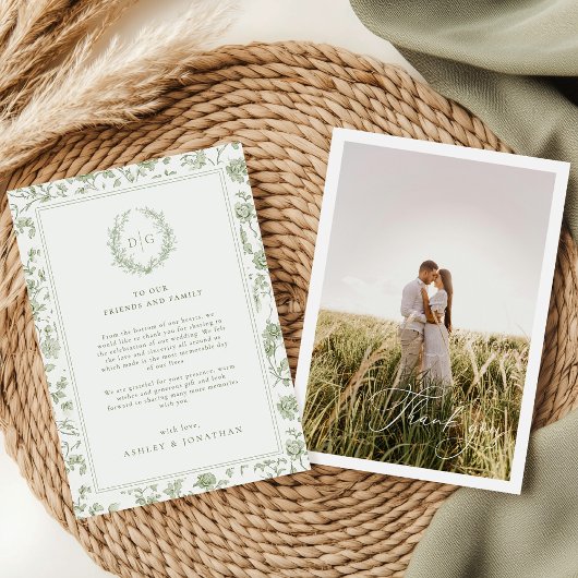 Sage Green Chinoiserie写真結婚の写真 サンキューカード