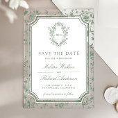 Sage Green Chinoiserie Crest Wedding Save the Date アクリル招待状