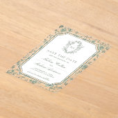Sage Green Chinoiserie Crest Wedding Save the Date アクリル招待状 (レイダウン)
