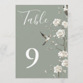 Sage Green Chinoiserie Floral Garden Table Numbers 招待状 (裏面)
