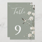 Sage Green Chinoiserie Floral Garden Table Numbers 招待状 (正面/裏面)