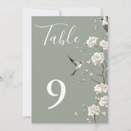 Sage Green Chinoiserie Floral Garden Table Numbers 招待状