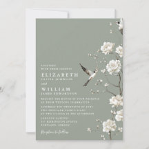 Sage Green Chinoiserie Floral QR Code Wedding