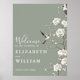 Sage Green Chinoiserie Floral Wedding Welcome Sign ポスター