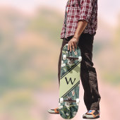 Sage Green Chinoiserie Floral White Initial  スケートボード