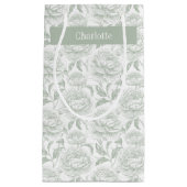 Sage Green Chinoiserie Peonies スモールペーパーバッグ (正面)