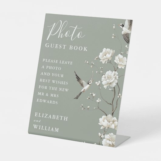 Sage Green Chinoiserie Photo Guest Book Wedding 台座サイン (正面)