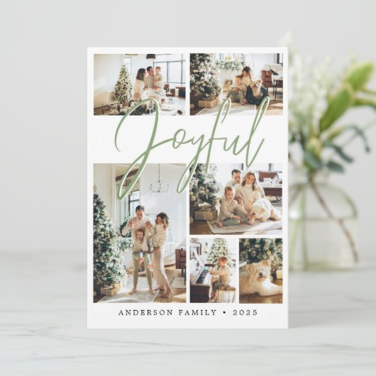 Sage Green Christmas書道家族の写真 シーズンカード (スタンド正面)
