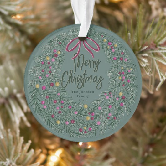 Sage Green Christmas Acrylic Ornament with Photo オーナメント (ツリー)