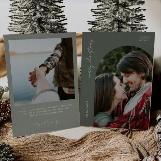 Sage Green Christmas Card with Photo シーズンカード