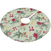 Sage Green Christmas Winter Greenery & Bow Pattern ブラッシュドポリエステルツリースカート (アングル)