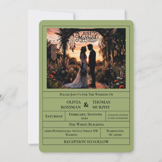 Sage Green Citrus Botanical Wedding Invitation 招待状 (正面)