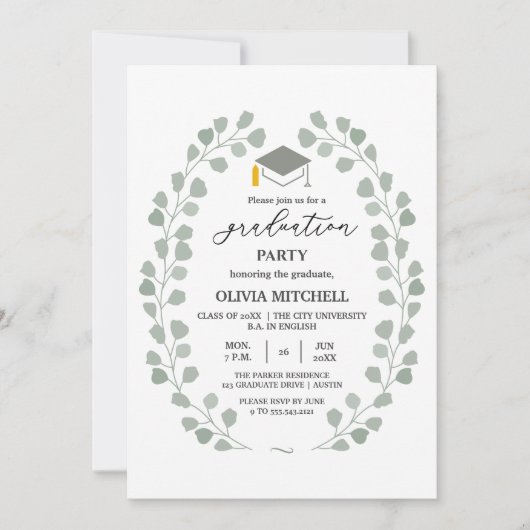Sage Green Class of 2024 Arch写真卒業 招待状 (正面)