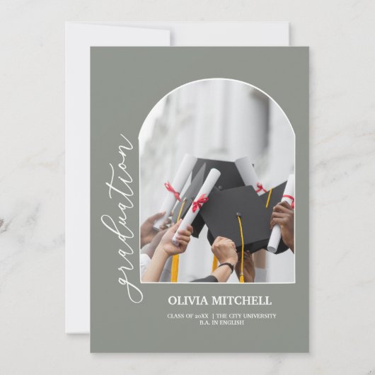 Sage Green Class of 2024 Arch写真卒業 招待状 (裏面)