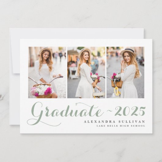 Sage Green Class of 2025 Photo Collage卒業 招待状 (正面)