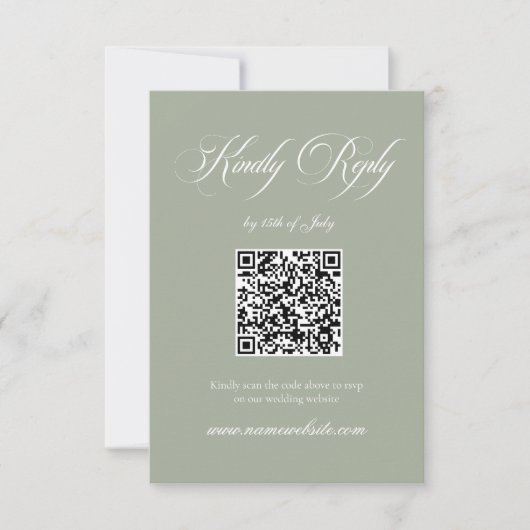 Sage Green Classic Elegant Wedding QR Code 出欠カード (正面)
