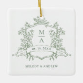 Sage Green Classic Floral Crest Wedding Photo セラミックオーナメント (正面)