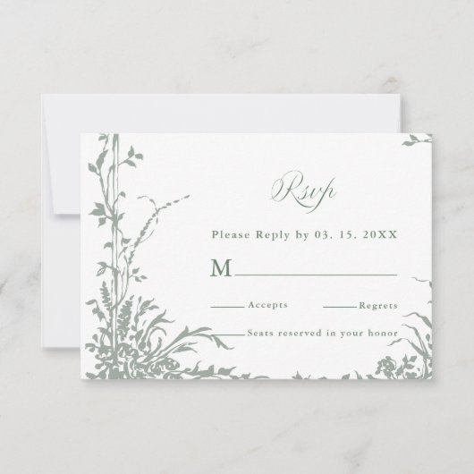 Sage Green Classic Floral Frame Wedding RSVP (正面)