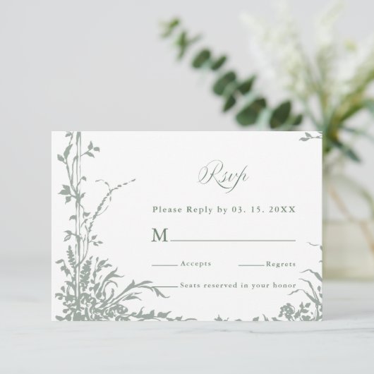 Sage Green Classic Floral Frame Wedding RSVP (スタンド正面)
