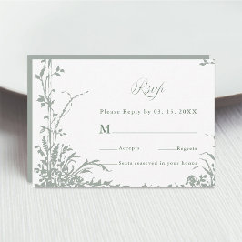 Sage Green Classic Floral Frame Wedding RSVP