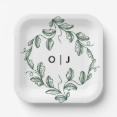 Sage Green Classic Floral Wedding ペーパープレート (正面)