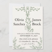 Sage Green Classic Floral Wedding Invitation 招待状 (正面)