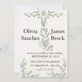 Sage Green Classic Floral Wedding Invitation 招待状