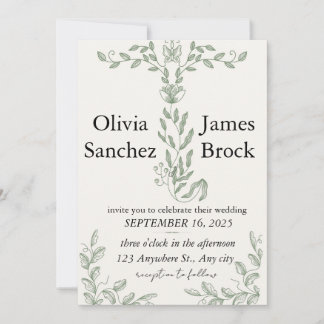 Sage Green Classic Floral Wedding Invitation 招待状