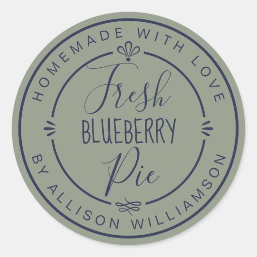 Sage Green Classic Homemade Blueberry Pie Label ラウンドシール (正面)