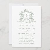 Sage Green Classy Floral Crest Wedding Invitation 招待状 (正面)