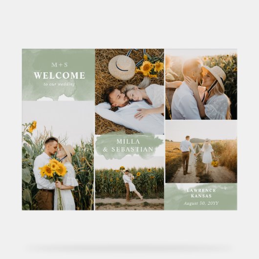 Sage Green Clean & 5枚のモダン写真へようこそ アクリルサイン (正面)