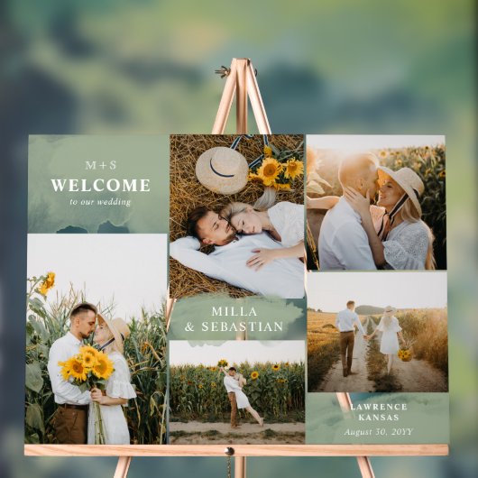 Sage Green Clean & 5枚のモダン写真へようこそ アクリルサイン (ニュートラル)