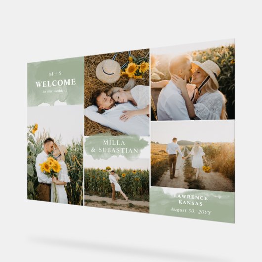 Sage Green Clean & 5枚のモダン写真へようこそ アクリルサイン (傾斜)