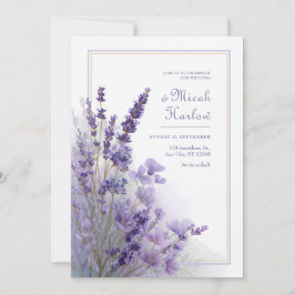 Sage Green Cool Purple Lavender Botanical Frame 招待状
