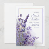 Sage Green Cool Purple Lavender Botanical Frame 招待状 (正面/裏面)