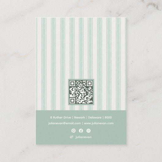 Sage Green Coquette Preppy Stripe Jewelry Display 名刺 (裏面)
